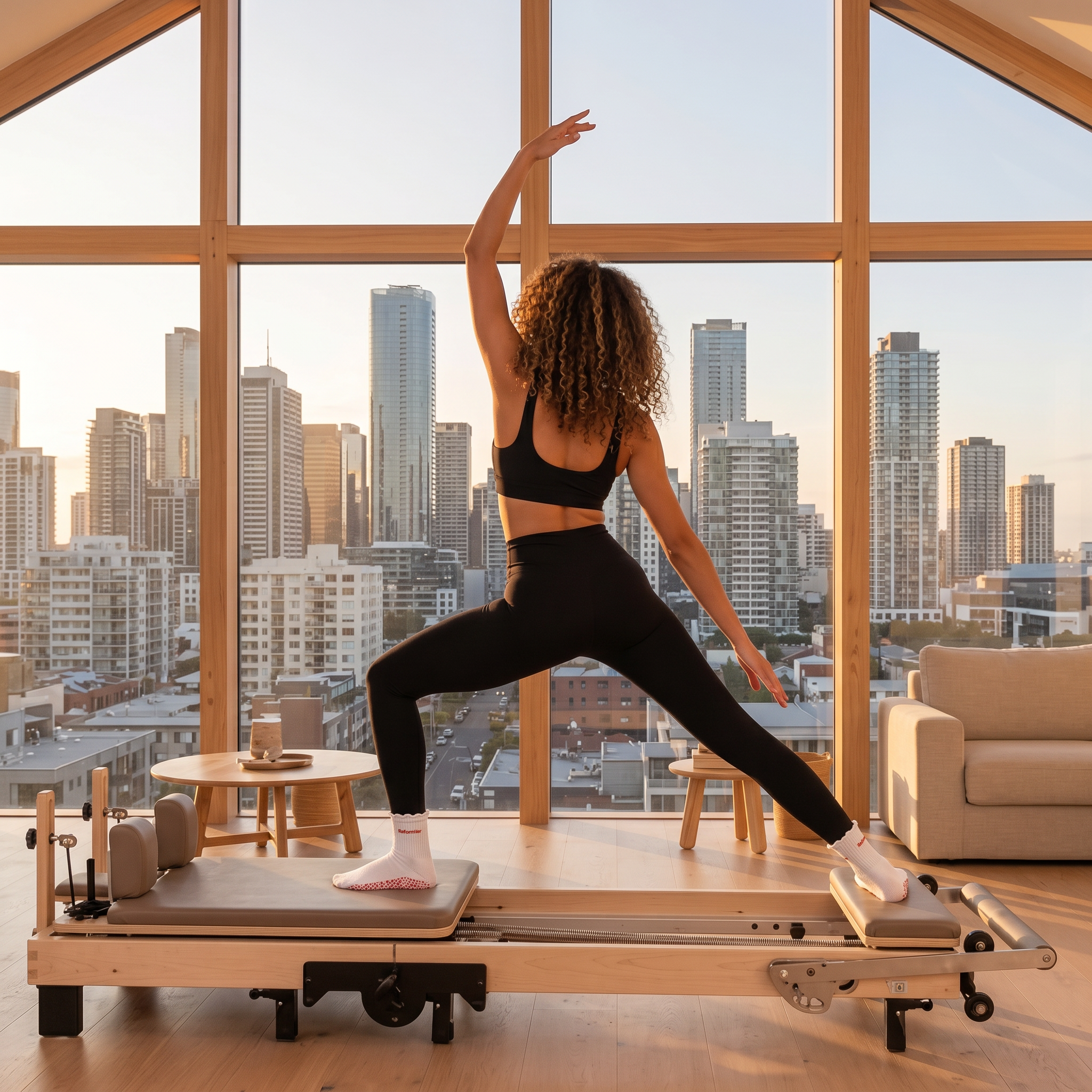 kvinna tränar pilates i lägenhet i new york