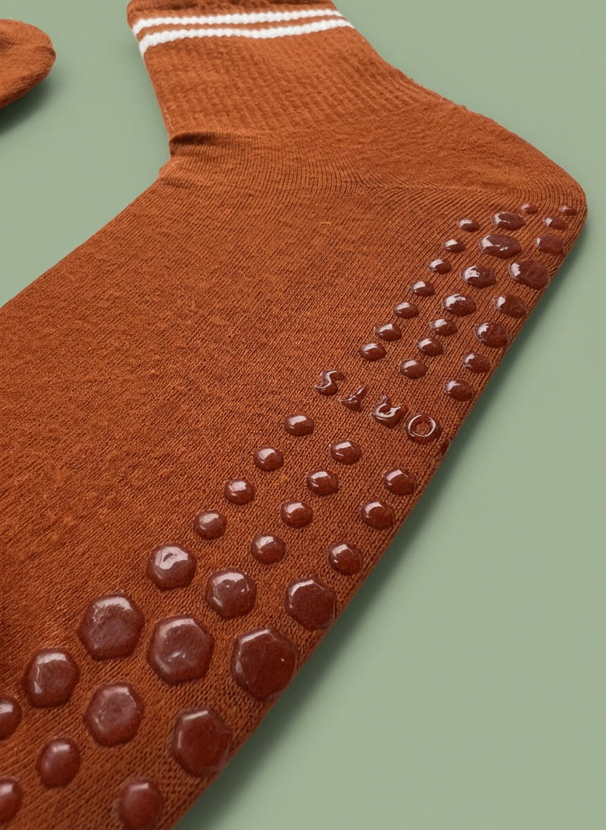 inzoomad bild av pilatesstrumpor